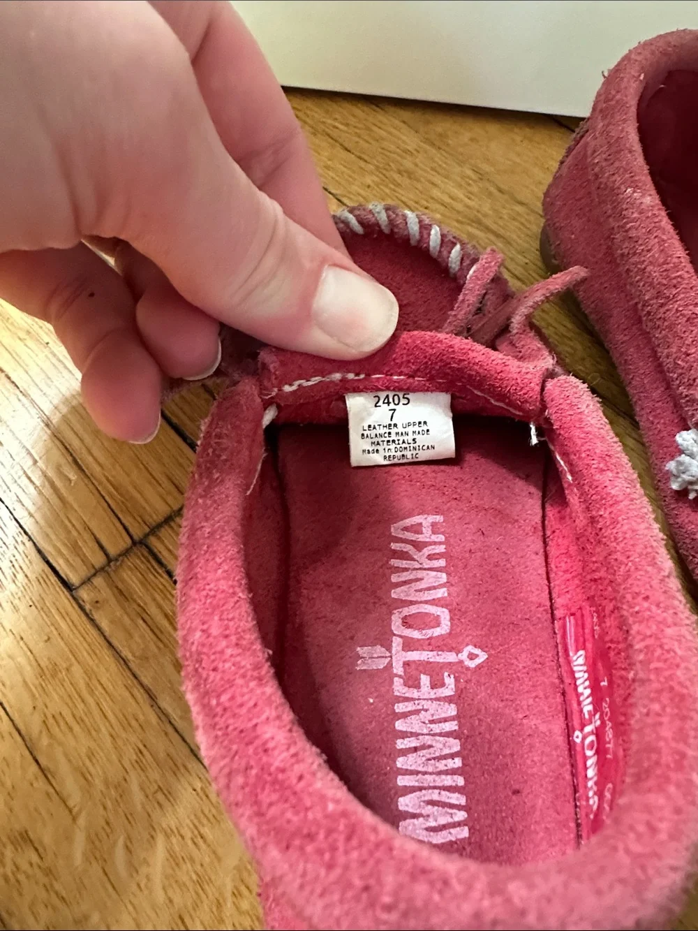 Minnetonka Pink Suede Kids Moccasin with Bow